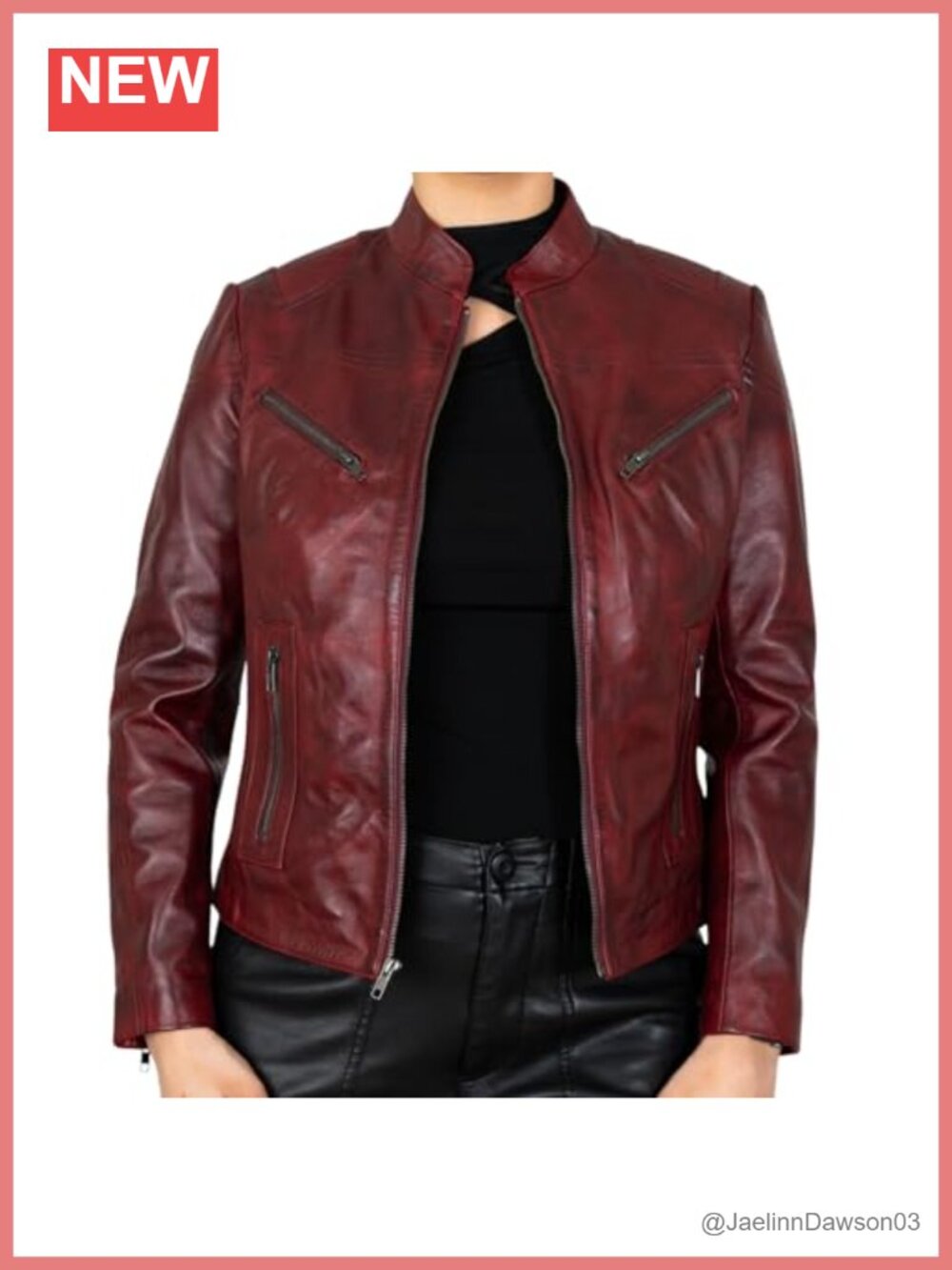 Mandarin Collar Fitted Lamb Nappa Leather Motorcycle Jacket Zip Pockets